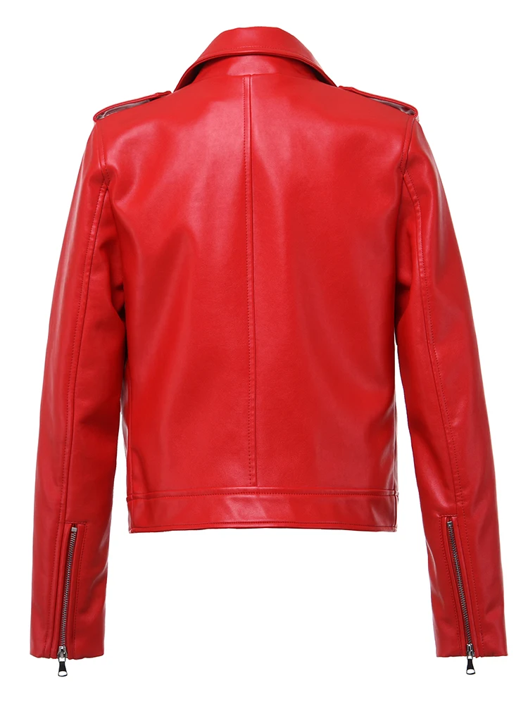 Fitaylor Autumn Winter Women Faux PU Leather Coat Casual Lady Red Motorcycle Jacket Vintage Lapel Short Biker Jacket - Image 6