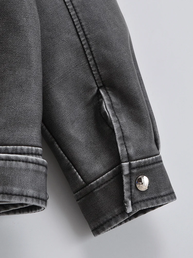 Lady Spring Autumn Women Loose Retro Pu Faux Leather Jacket Vintage Female Zipper Belt Moto Biker Coat Chic Outwear - Image 5