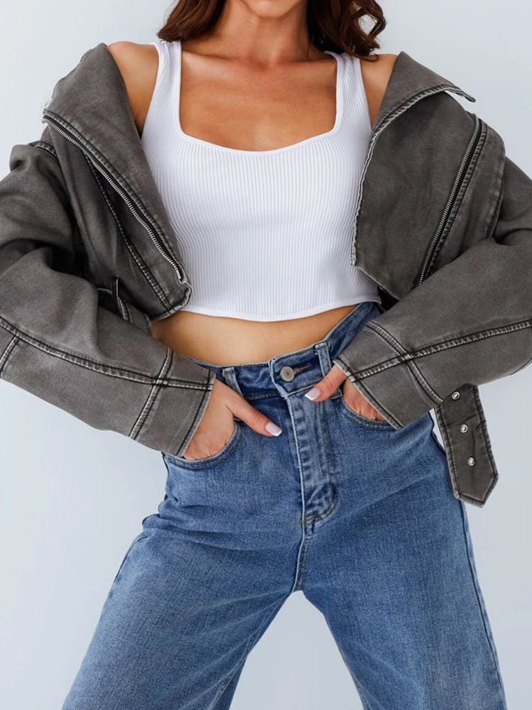 Lady Vintage Women Streetwear Short Pu Faux Leather Jacket Spring Autumn Female Zipper Belt Moto Biker Coat Outwear - Image 4