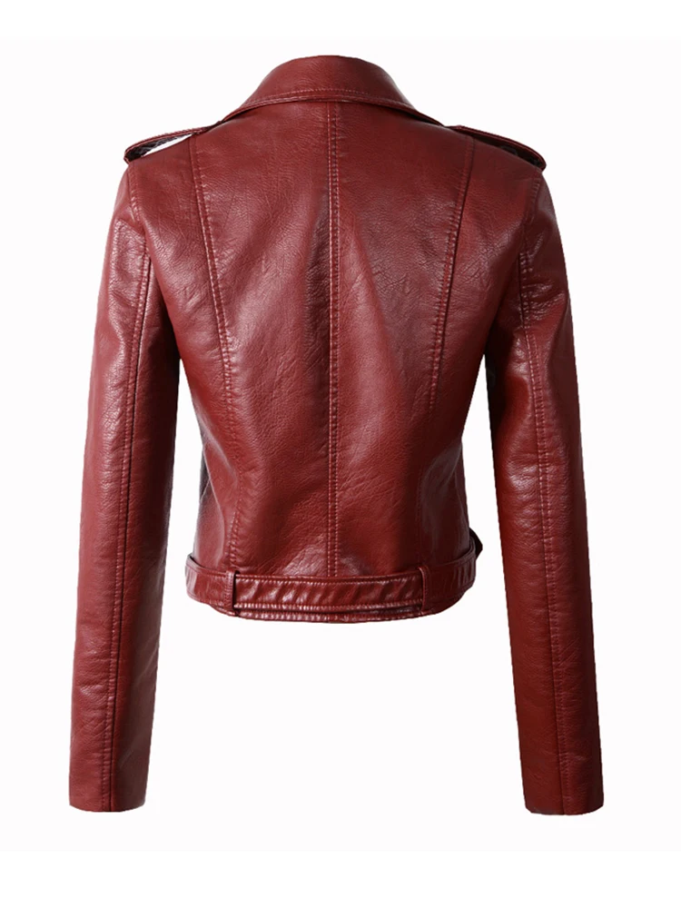 Fitaylor Women Faux PU Leather Jacket Casual Lady Lapel Zipper Jacket Female Motorcycle Leather Coat - Image 2