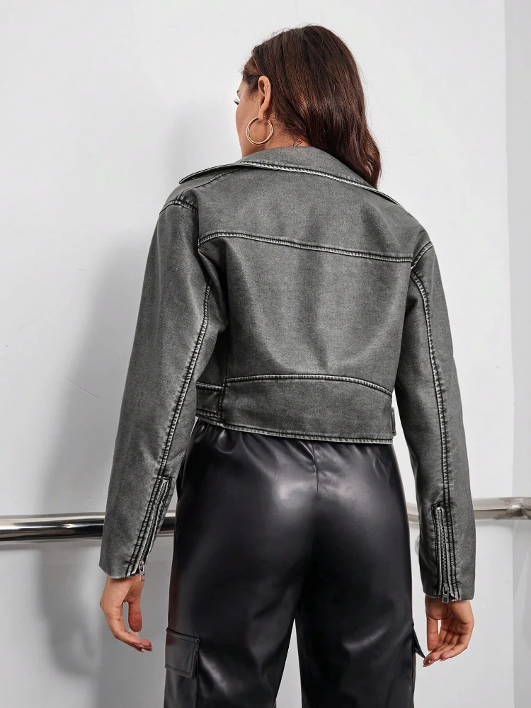 Fitaylor Spring Autumn Women Faux PU Leather Jacket Vintage Lapel Zipper Jacket High Street Motorcycle Jacket - Image 6