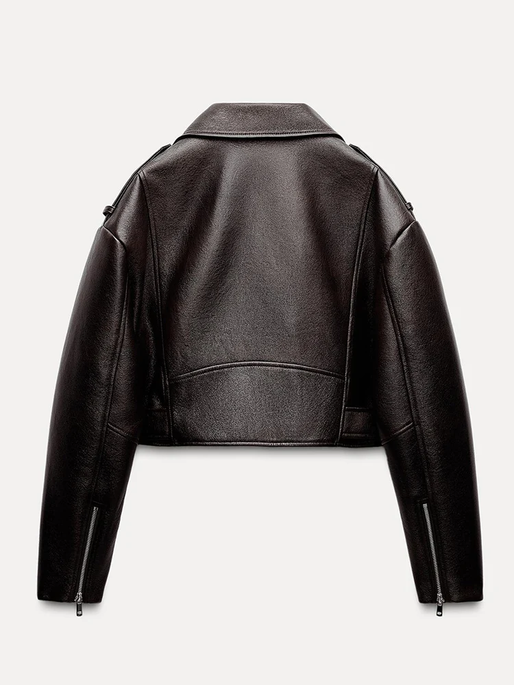 Lady Spring Autumn Women Retro Short Pu Faux Soft Leather Jacket Vintage Female Belt Zipper Coat Moto Biker Outwear - Image 2