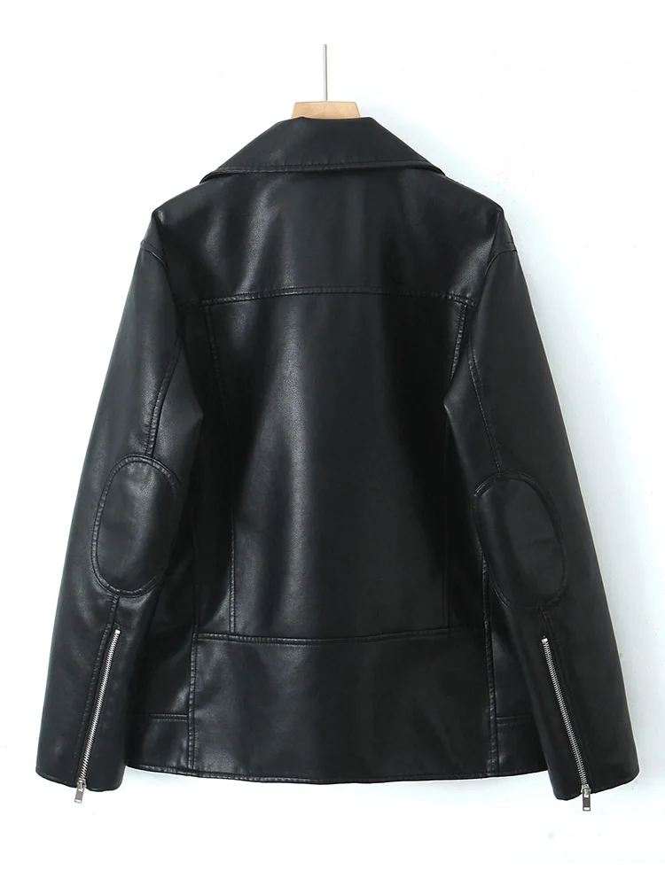 Lady Spring Autumn Women Streetwear Loose Black Pu Faux Leather Jacket Moto Biker Female Zipper Spliced Coat Chic Outwear - Image 2