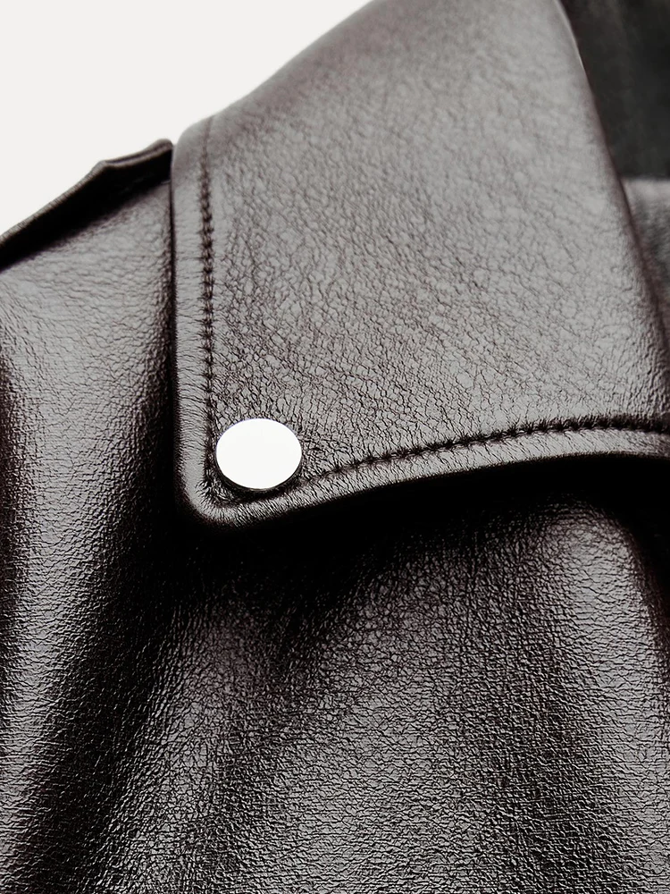 Lady Spring Autumn Women Retro Short Pu Faux Soft Leather Jacket Vintage Female Belt Zipper Coat Moto Biker Outwear - Image 3