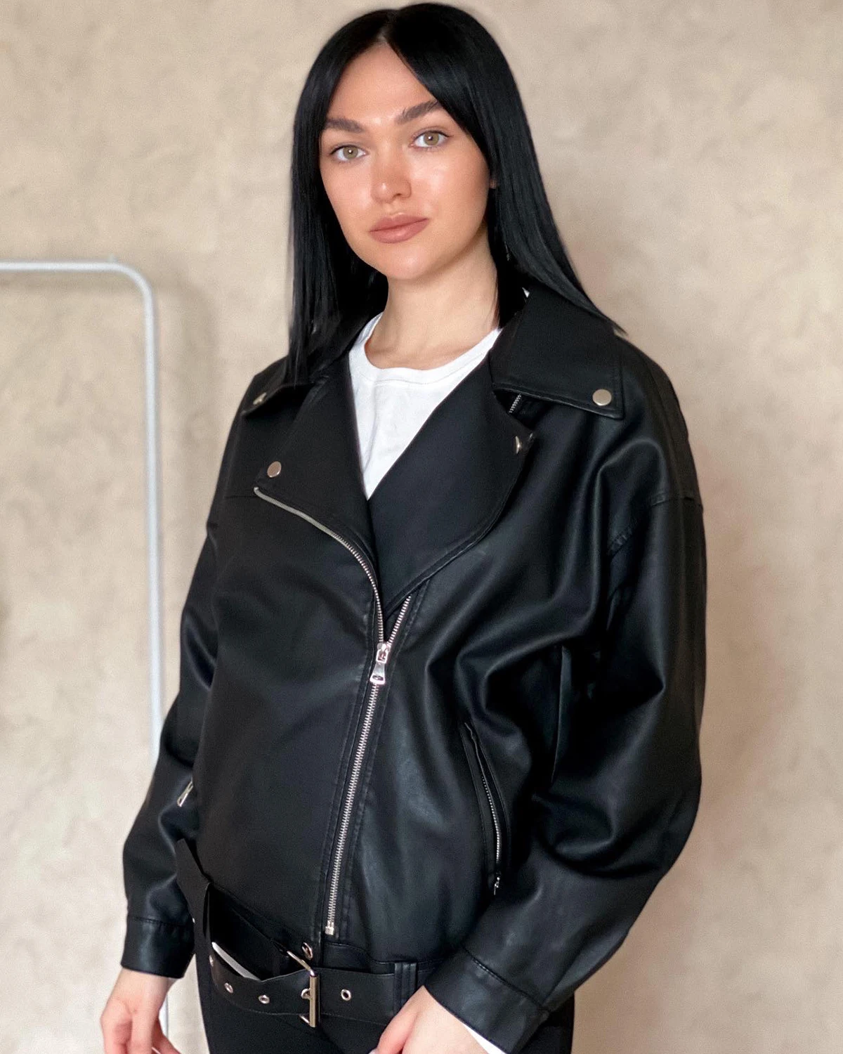 Fitaylor Women Faux PU Leather Jacket Vintage High Street Motorcycle Jacket Lady Lapel Zipper Loose Leather Jacket Coat - Image 5