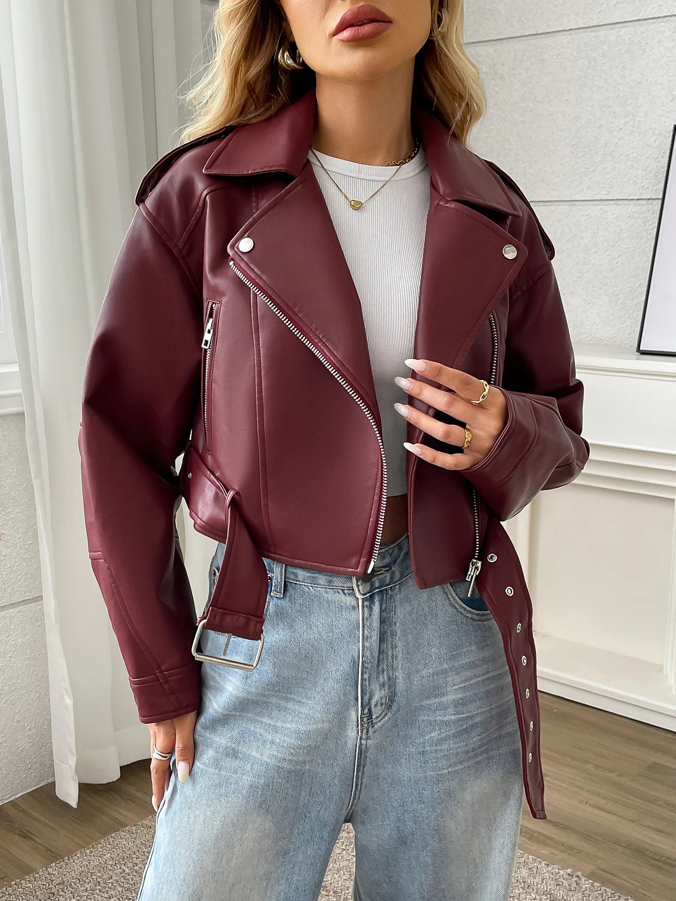 Fitaylor Spring Autumn Women PU Leather Jacket Casual Lapel Zipper Short Coat Motorcycle Outwear - Image 3