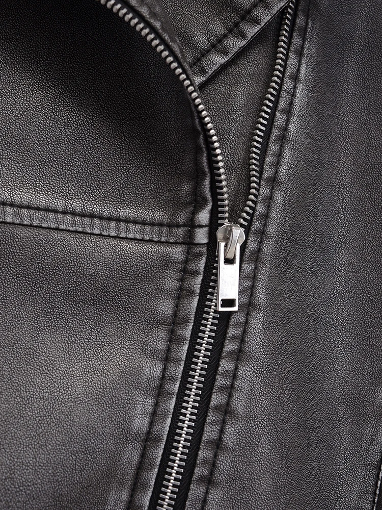 Lady Spring Autumn Women Loose Retro Pu Faux Leather Jacket Vintage Female Zipper Belt Moto Biker Coat Chic Outwear - Image 3