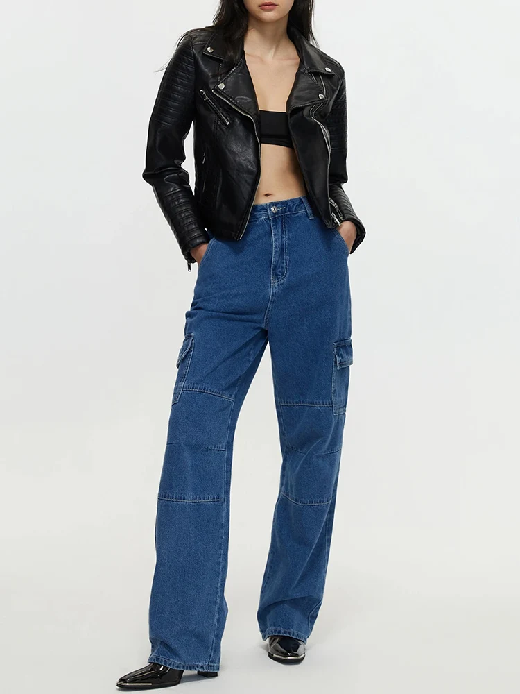 Lady Spring Autumn Women Slim Fit Moto Biker Pu Faux Leather Jacket Streetwear Female Zipper Coat Outwear - Image 6