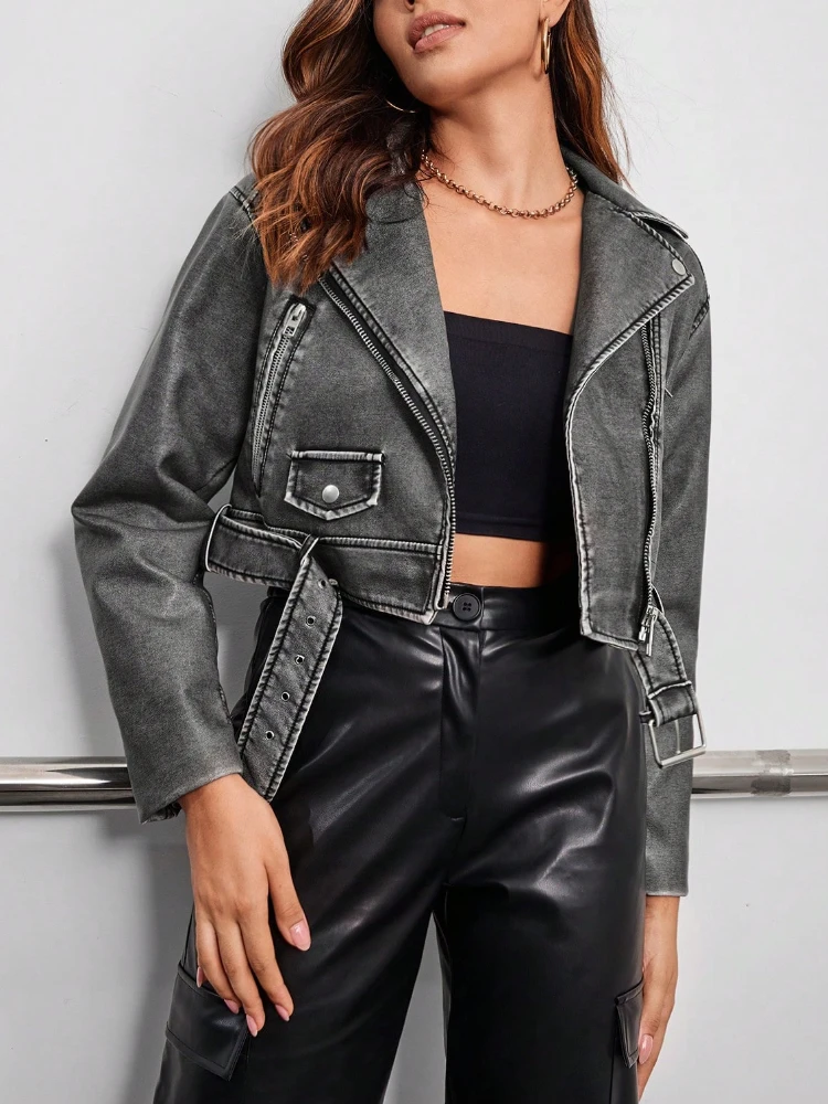 Fitaylor Spring Autumn Women Faux PU Leather Jacket Vintage Lapel Zipper Jacket High Street Motorcycle Jacket - Image 5