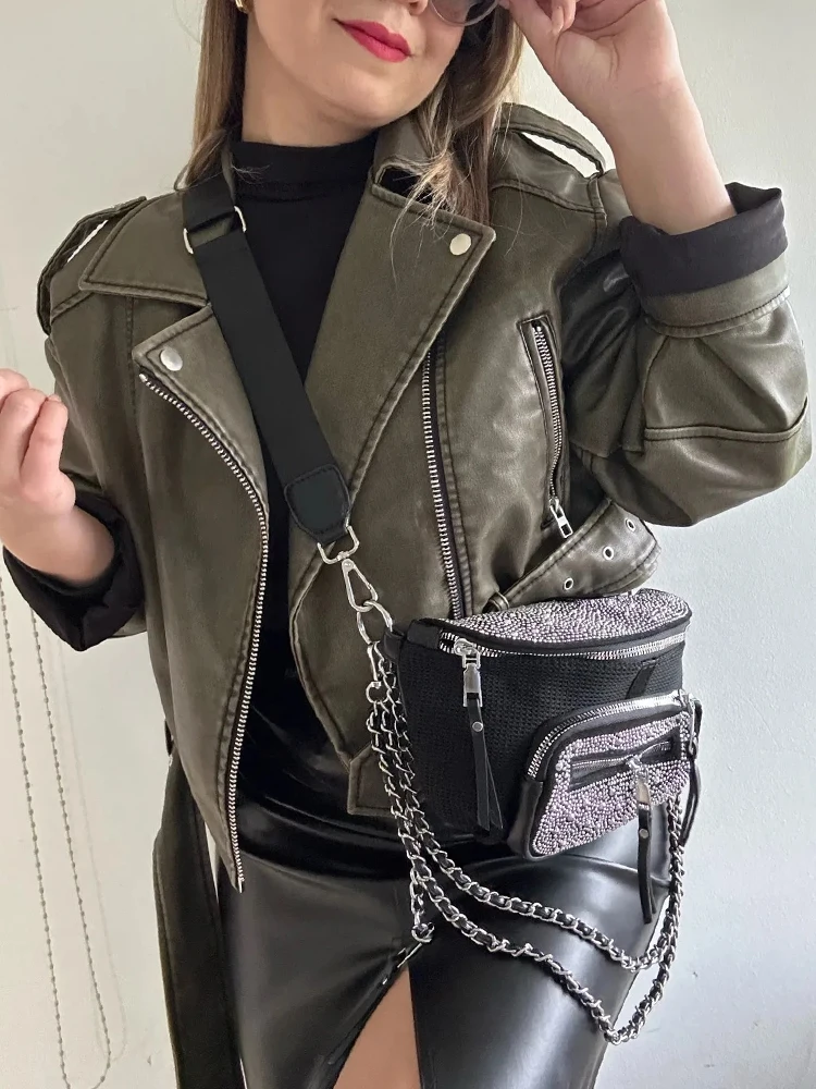 Lady Vintage Women Loose Long Sleeve Pu Faux Leather Short Jacket with Belt Streetwear Female Retro Moto Biker Coat Outwear - Image 5