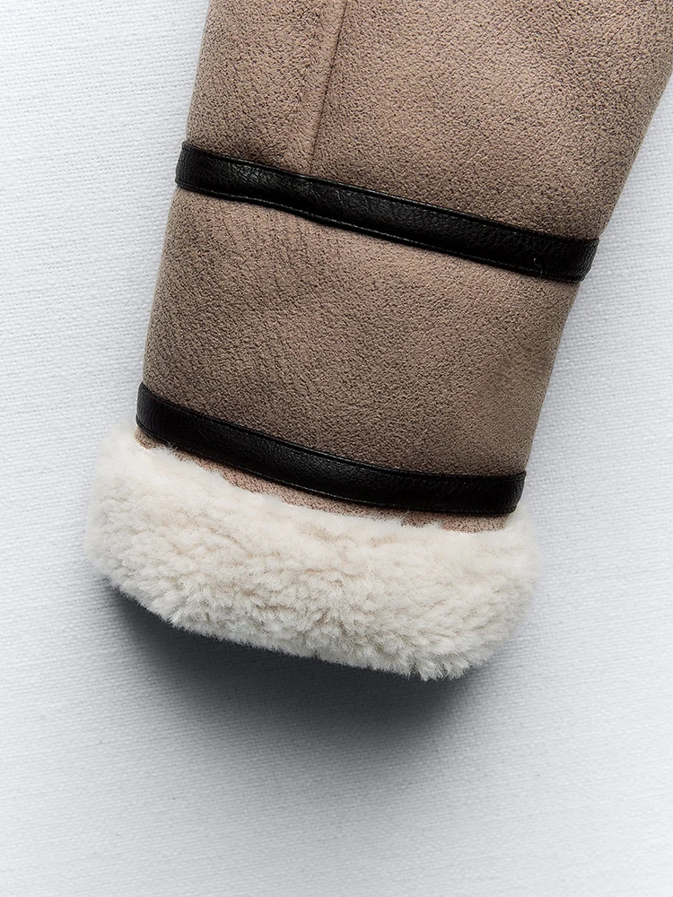 Lady Streetwear Women Retro Loose Spliced Faux Leather Soft Fur Short Jacket Winter Female Zipper Belt Coat Vintage Outwear - Image 6