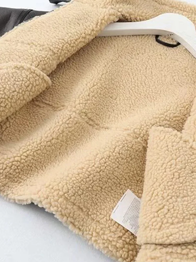 Lady Winter Women Streetwear Faux Lamb Leather Fur Short Jacket with Belt Moto Biker Thick Warm Sheepskin Coat Outwear - Image 2