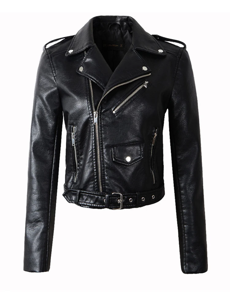 Fitaylor Women Faux PU Leather Jacket Casual Lady Lapel Zipper Jacket Female Motorcycle Leather Coat - Image 3